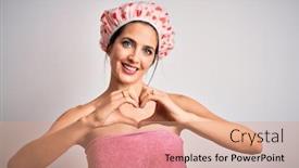  Presentation with blue eyes - Amazing slides having young-brunette-woman-with-blue backdrop and a coral colored foreground