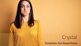  Presentation with blue eyes technology eye scan - Colorful PPT layouts enhanced with young-brunette-woman-with-blue backdrop and a yellow colored foreground