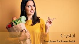  Presentation with blue eyes - Cool new presentation design with young-brunette-woman-with-blue backdrop and a yellow colored foreground