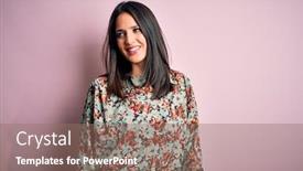  Presentation with blue eyes - Colorful PPT theme enhanced with young-brunette-woman-with-blue backdrop and a coral colored foreground