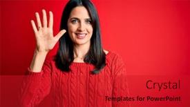  Presentation with blue eyes - Amazing PPT theme having young-brunette-woman-with-blue backdrop and a  colored foreground