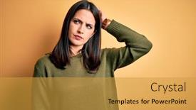  Presentation with blue eyes technology eye scan - Theme having young-brunette-woman-with-blue background and a gold colored foreground