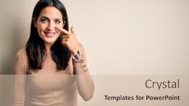  Presentation with nose - Colorful slide set enhanced with young-brunette-woman-with-blue backdrop and a soft green colored foreground