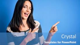  Presentation with blue eyes - Amazing PPT layouts having young-brunette-woman-with-blue backdrop and a teal colored foreground