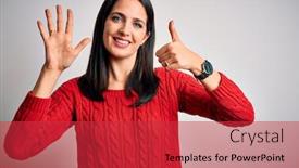  Presentation with blue eyes - Slides with young-brunette-woman-with-blue background and a red colored foreground