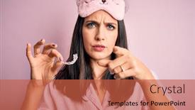  Presentation with blue eyes - Audience pleasing PPT theme consisting of young-brunette-woman-with-blue backdrop and a red colored foreground