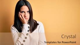  Presentation with blue eyes technology eye scan - Amazing presentation theme having young-brunette-woman-with-blue backdrop and a coral colored foreground