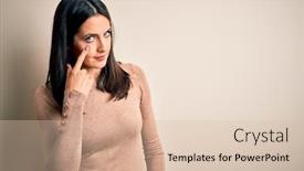  Presentation with eye - Colorful presentation theme enhanced with young-brunette-woman-with-blue backdrop and a lemonade colored foreground