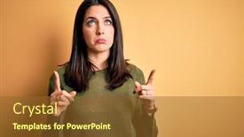  Presentation with direction - Amazing PPT theme having young-brunette-woman-with-blue backdrop and a tawny brown colored foreground