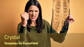  Presentation with lungs - Presentation having young-brunette-woman-with-blue background and a tawny brown colored foreground