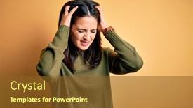  Presentation with blue eyes - Amazing presentation theme having young-brunette-woman-with-blue backdrop and a tawny brown colored foreground