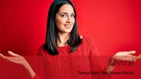  Presentation with comparison - Presentation design with young-brunette-woman-with-blue background and a crimson colored foreground