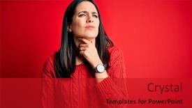  Presentation with sore throat - Cool new slide set with young-brunette-woman-with-blue backdrop and a crimson colored foreground