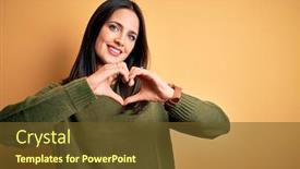  Presentation with blue eyes - Audience pleasing presentation theme consisting of young-brunette-woman-with-blue backdrop and a tawny brown colored foreground