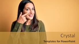  Presentation with green beauty - Slides consisting of young-brunette-woman-with-blue background and a gold colored foreground