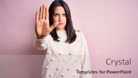  Presentation with pink blue - Presentation theme having young-brunette-woman-with-blue background and a lemonade colored foreground