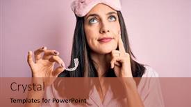  Presentation with blue eyes - Beautiful PPT theme featuring young-brunette-woman-with-blue backdrop and a red colored foreground