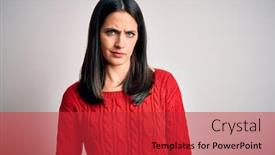  Presentation with blue eyes - Slides enhanced with young-brunette-woman-with-blue background and a red colored foreground