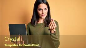  Presentation with blue eyes technology eye scan - Cool new presentation theme with young-brunette-woman-with-blue backdrop and a tawny brown colored foreground