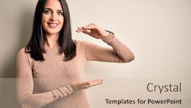  Presentation with blue eyes technology eye scan - Amazing slide deck having young-brunette-woman-with-blue backdrop and a lemonade colored foreground