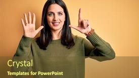  Presentation with blue eyes - Presentation theme consisting of young-brunette-woman-with-blue background and a tawny brown colored foreground