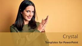  Presentation with blue eyes - Beautiful slide set featuring young-brunette-woman-with-blue backdrop and a gold colored foreground