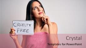  Presentation with cruelty - Presentation consisting of young-brunette-woman-with-blue background and a coral colored foreground