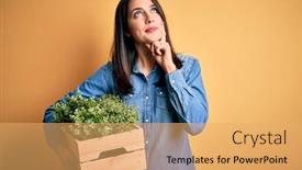  Presentation with blue eyes technology eye scan - Presentation featuring young-brunette-woman-with-blue background and a yellow colored foreground