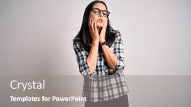  Presentation with sadness - Presentation enhanced with young-brunette-woman-with-blue background and a gray colored foreground