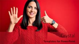  Presentation with blue eyes - Cool new presentation with young-brunette-woman-with-blue backdrop and a crimson colored foreground