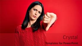  Presentation with blue eyes - Amazing presentation theme having young-brunette-woman-with-blue backdrop and a crimson colored foreground