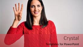  Presentation with blue eyes - Beautiful slide deck featuring young-brunette-woman-with-blue backdrop and a red colored foreground