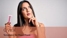  Presentation with razor - Amazing slide deck having young-brunette-woman-with-blue backdrop and a coral colored foreground