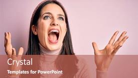  Presentation with frustration - Colorful PPT layouts enhanced with young-brunette-woman-with-blue backdrop and a red colored foreground