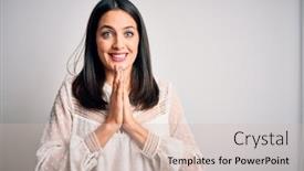  Presentation with forgiveness - Colorful presentation design enhanced with young-brunette-woman-with-blue backdrop and a soft green colored foreground