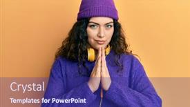  Presentation with curly hair - Audience pleasing slide set consisting of young-brunette-woman-with-curly backdrop and a navy blue colored foreground