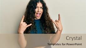  Presentation with rock music - Audience pleasing PPT layouts consisting of young-brunette-woman-with-curly backdrop and a coral colored foreground