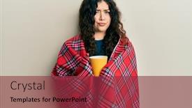  Presentation with drinking problem - Slide set with young-brunette-woman-with-curly background and a red colored foreground