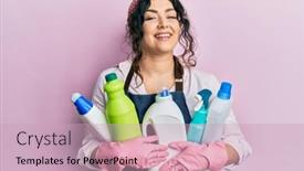  Presentation with curly hair - PPT theme having young-brunette-woman-with-curly background and a soft green colored foreground