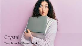  Presentation with curly hair - Colorful slide set enhanced with young-brunette-woman-with-curly backdrop and a soft green colored foreground