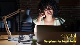  Presentation with curly hair - PPT theme consisting of young-brunette-woman-with-curly background and a wine colored foreground