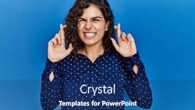  Presentation with curly hair - Presentation theme with young-brunette-woman-with-curly background and a navy blue colored foreground