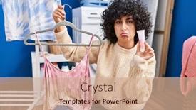  Presentation with hair color - PPT theme featuring young-brunette-woman-with-curly background and a coral colored foreground