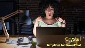 Presentation with curly hair - PPT layouts consisting of young-brunette-woman-with-curly background and a tawny brown colored foreground