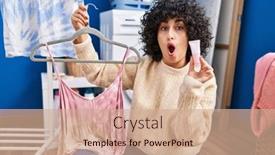  Presentation with curly hair - Presentation theme with young-brunette-woman-with-curly background and a coral colored foreground