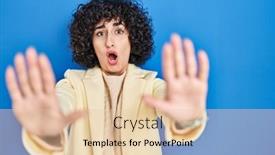  Presentation with curly hair - PPT layouts enhanced with young-brunette-woman-with-curly background and a lemonade colored foreground