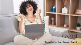  Presentation with curly hair - Presentation theme consisting of young-brunette-woman-with-curly background and a mint green colored foreground