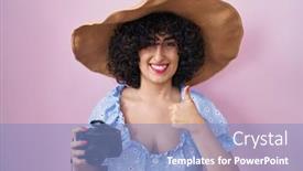  Presentation with curly hair - Theme consisting of young-brunette-woman-with-curly background and a light blue colored foreground