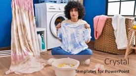  Presentation with curly hair - Presentation theme featuring young-brunette-woman-with-curly background and a coral colored foreground