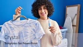  Presentation with curly hair - Slide set consisting of young-brunette-woman-with-curly background and a light blue colored foreground